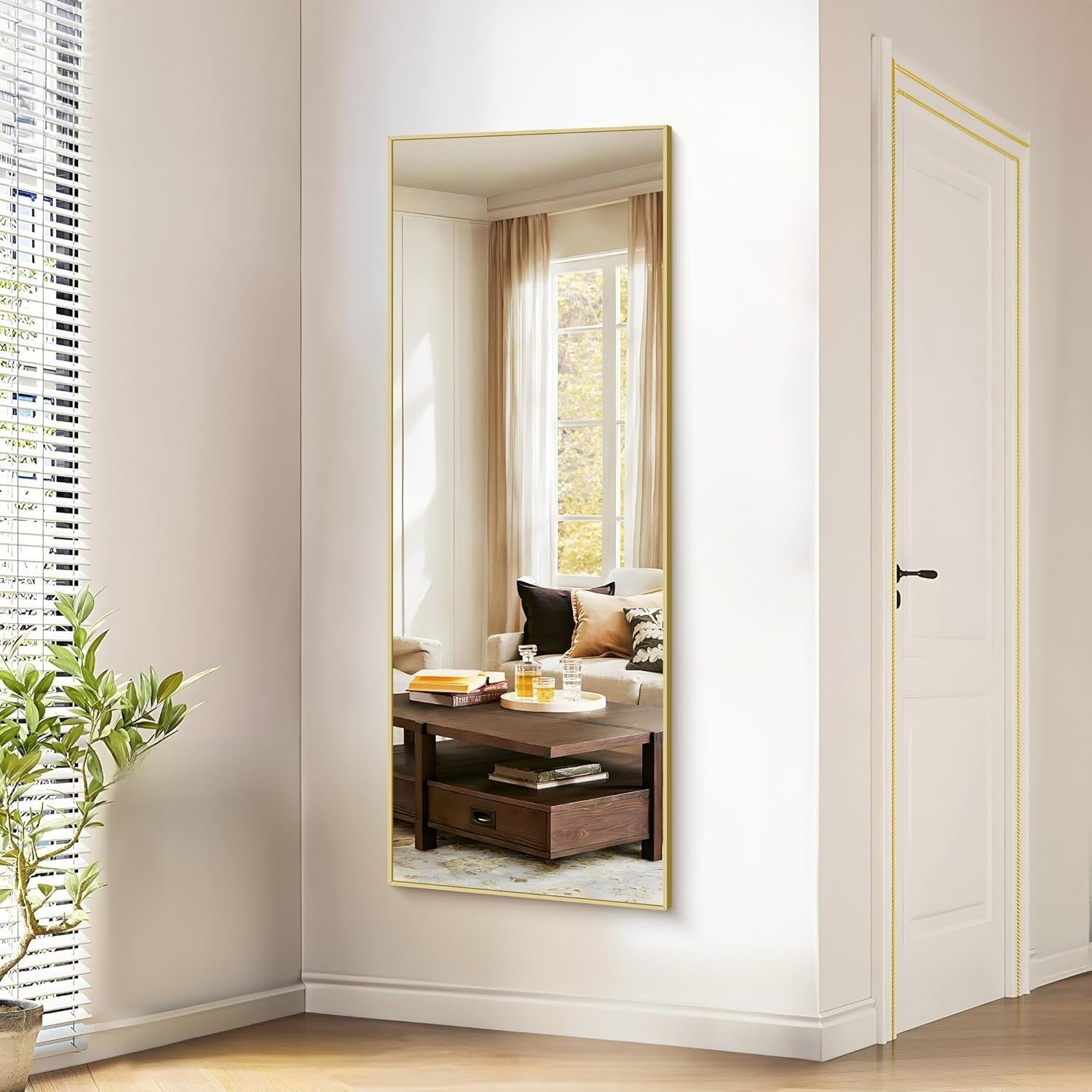Gold Full Length Mirror 165x60cm Leaning Wall Mount Aluminium Frame
