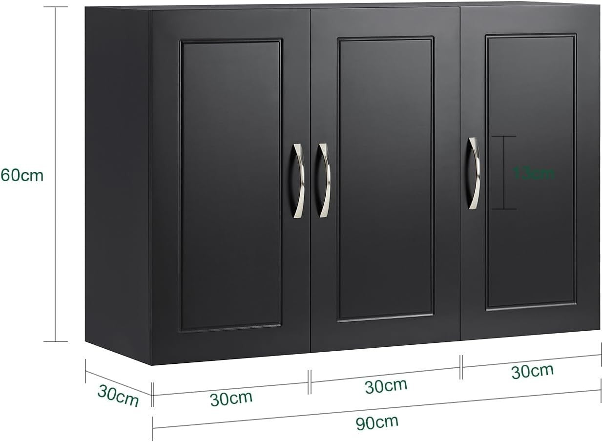 Wall Mounted Bathroom Cabinet with 3 Doors, Adjustable Shelves, Black