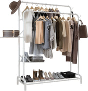 White Heavy Duty Clothes Rail 100KG Rack With Folding Shelves & Hooks
