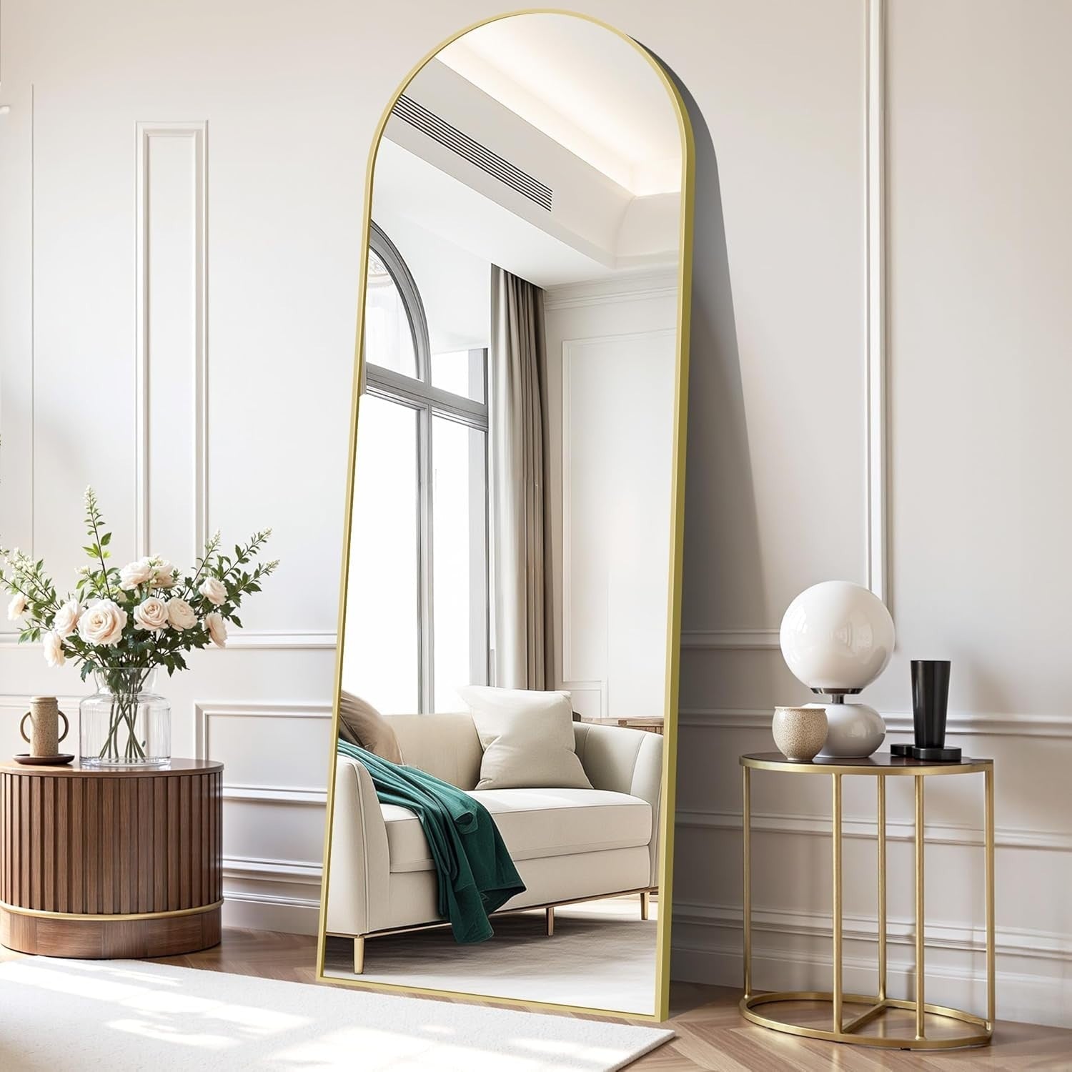 Gold Arch Floor Mirror 179x65cm Full Length Wall Leaning Mirror for Bedroom