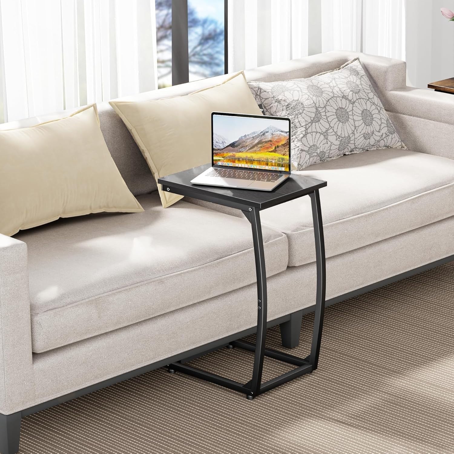 C Shape Black Side Table 2Sofa Laptop Snack Stand Narrow TV Tray for Living Room