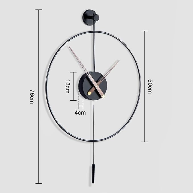 Modern 50cm Silent Pendulum Wall Clock Metal Minimalist Round Home Decor