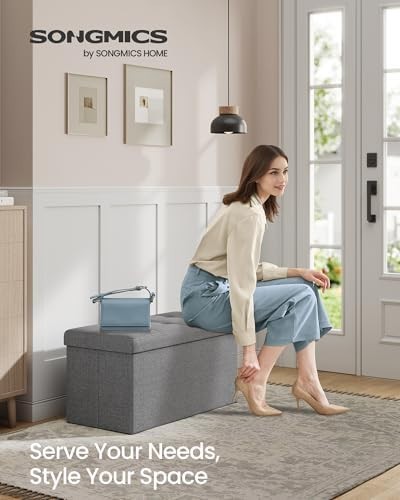Light Grey Storage Ottoman Bench 76cm Folding Seat Footstool Bed End Stool