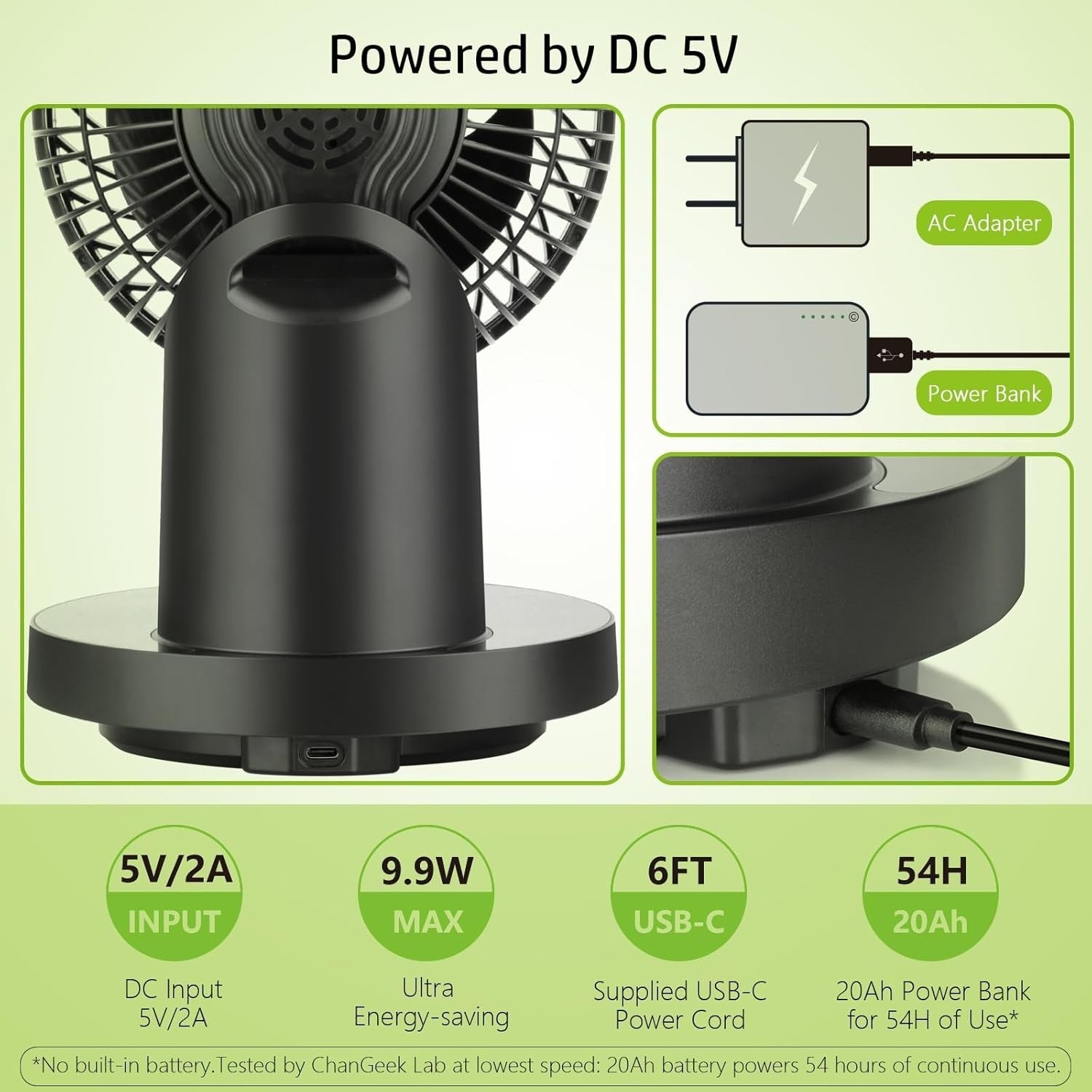 8" USB Air Circulator Fan – 360°+70° Oscillation 8-Speed Quiet Cooling Black