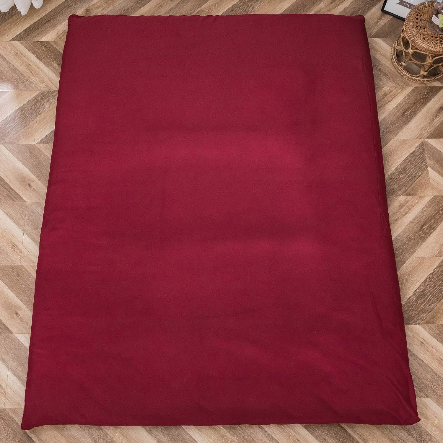 Burgundy Foldable Futon Mattress | Thick Quilted Floor Sleeping Pad, Portable