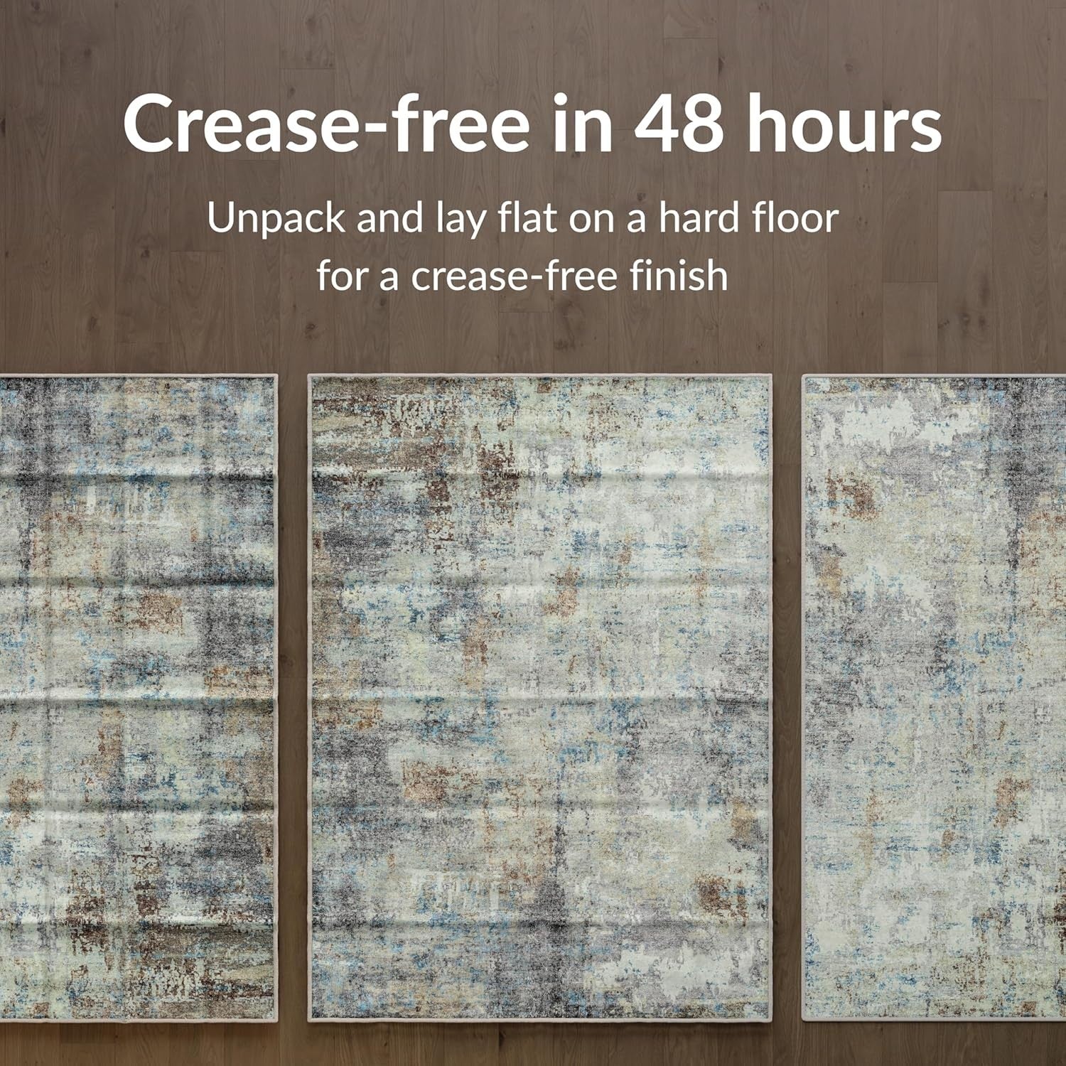 Washable Rug 152x213cm Non-Slip Soft Vintage Blue Brown Carpet Living Room