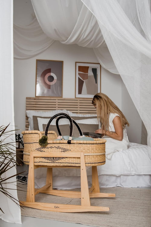 Handwoven Moses Basket w/ Rocking Stand & Mattress Natural Baby Cradle Bassinet
