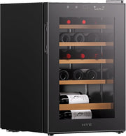 20 Bottle Wine Cooler Fridge Glass Door Quiet LED Wooden Shelves Home Bar