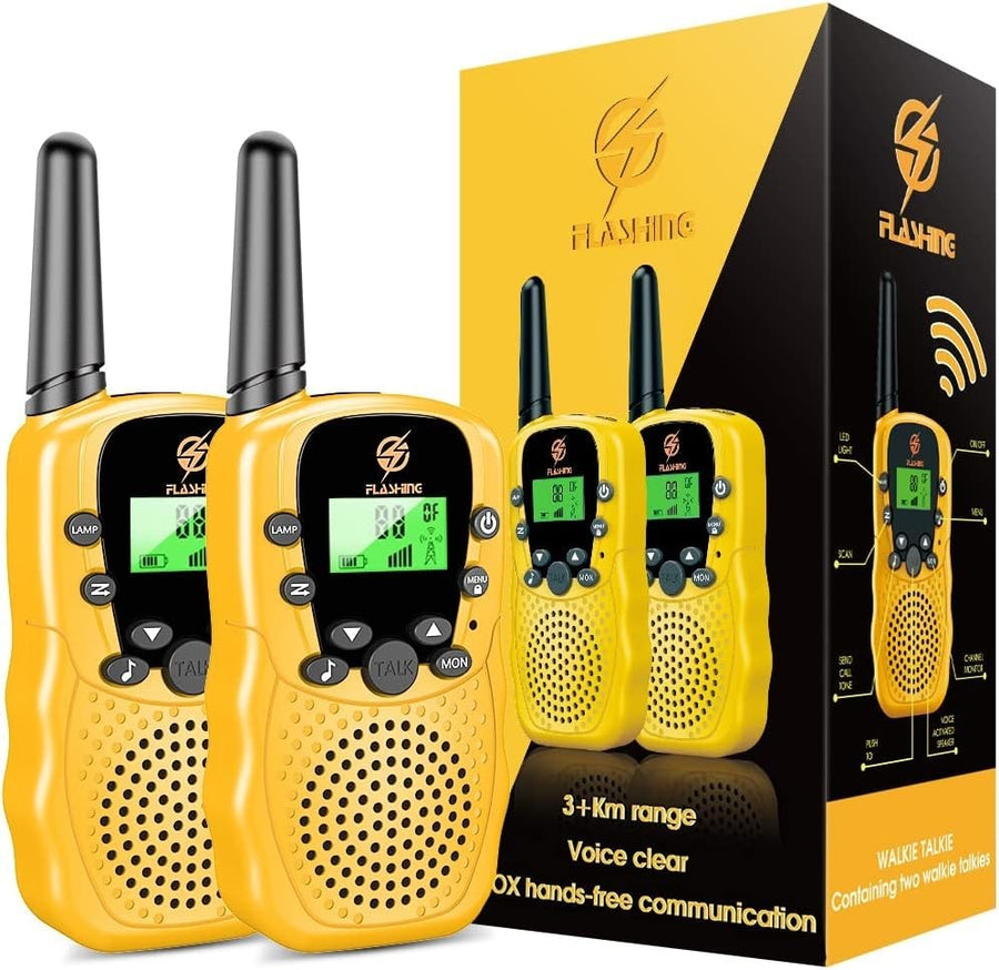 Kids Walkie Talkies Yellow 2 Pack 8 Channel Long Range Outdoor Toy Radios