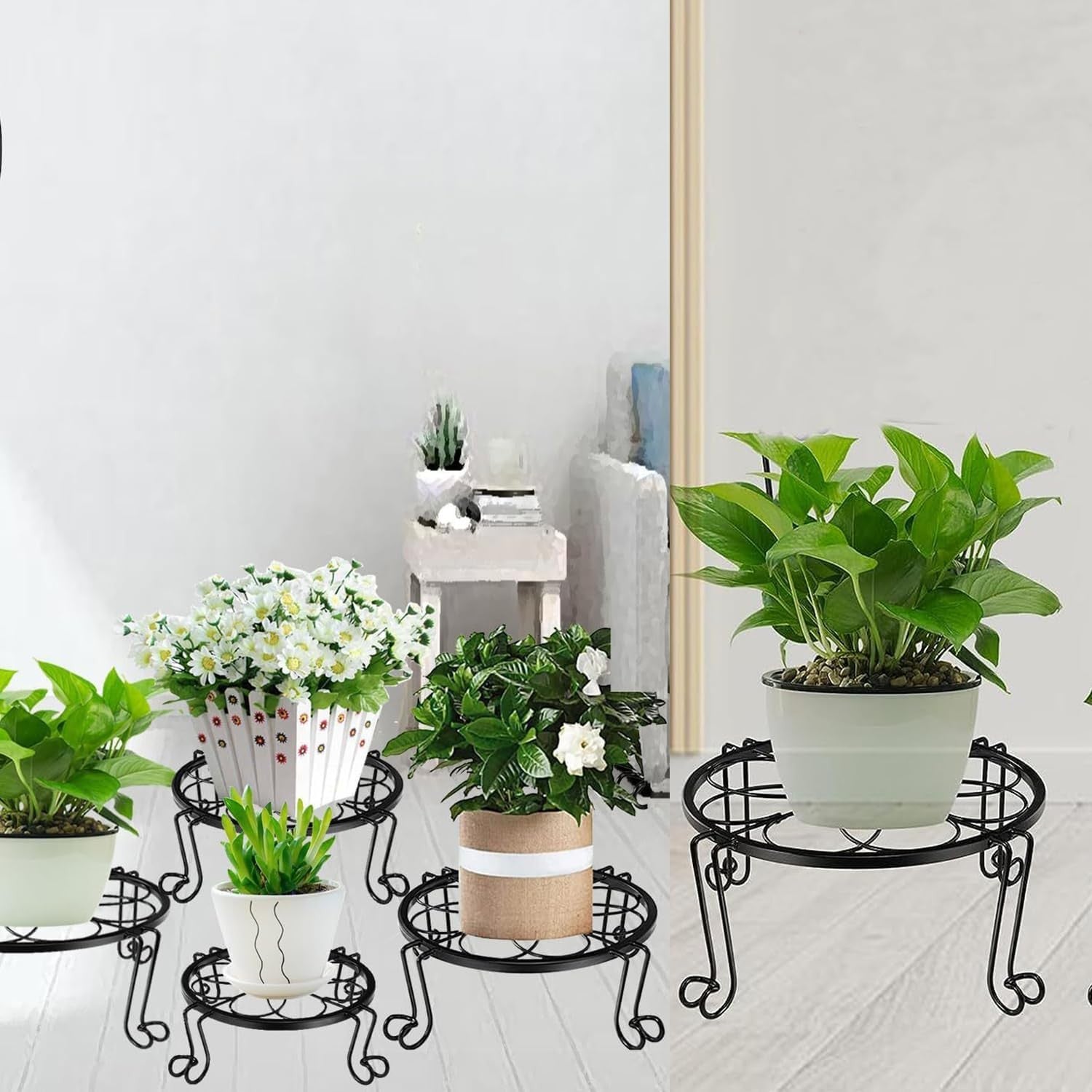 5 Pcs Metal Plant Stands Black Iron Flower Pot Holders Indoor Outdoor Garden