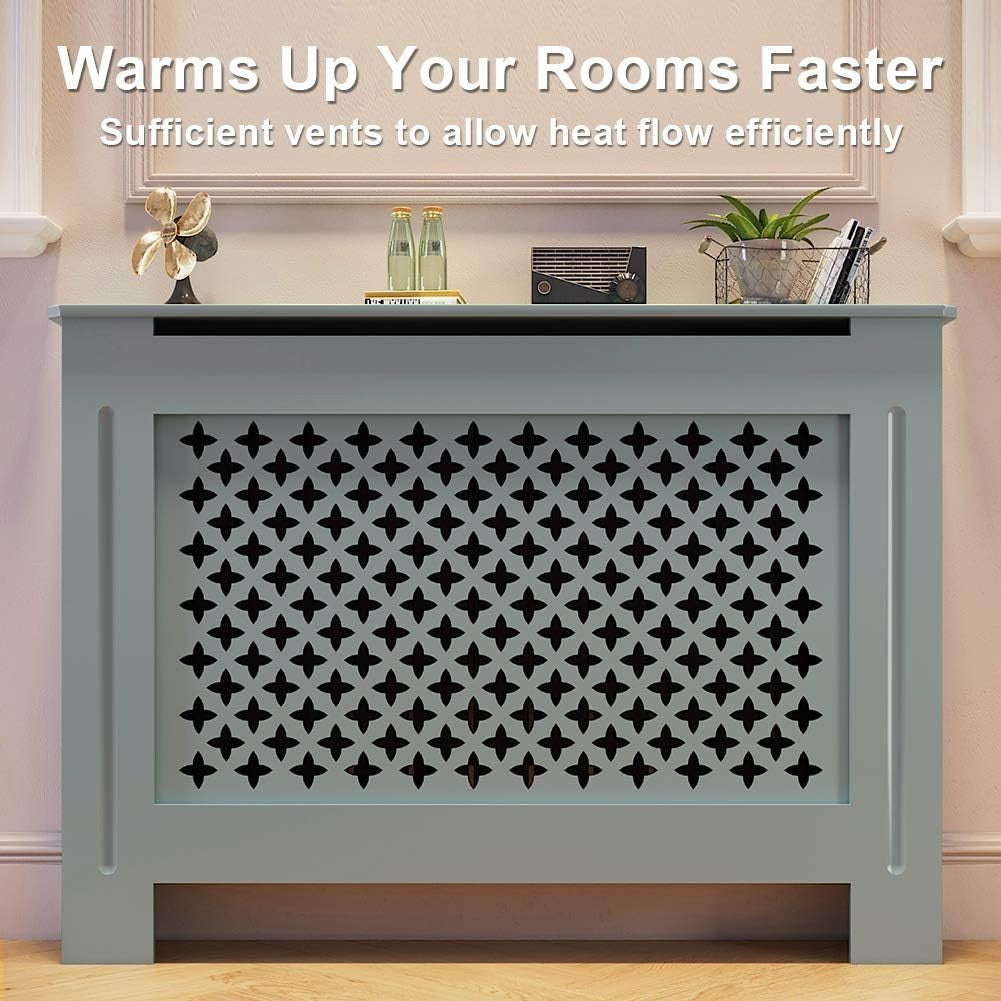 White Radiator Cover Cabinet Medium MDF Cross Slat Modern Shelf Unit