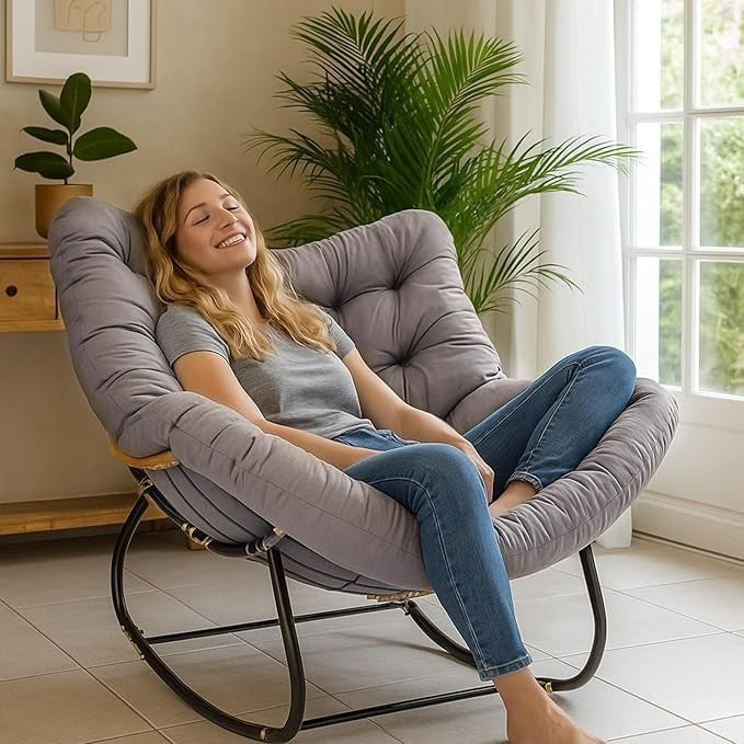 Oversized Egg Chair Rattan Wicker Outdoor Rocker w/ Cushion Garden Patio Relax