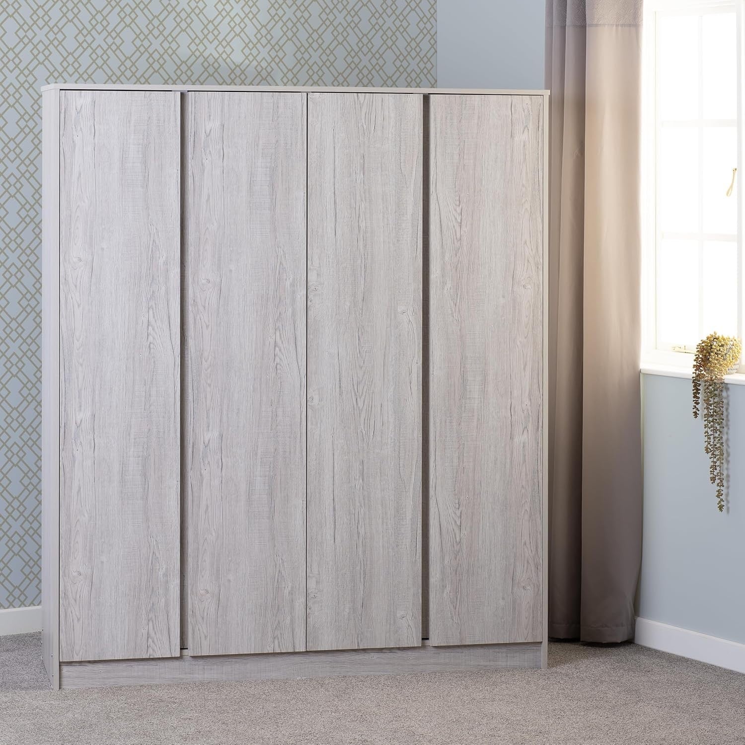 4 Door Urban Snow Wardrobe - Lockable, Spacious Clothes Storage, Classic Wood