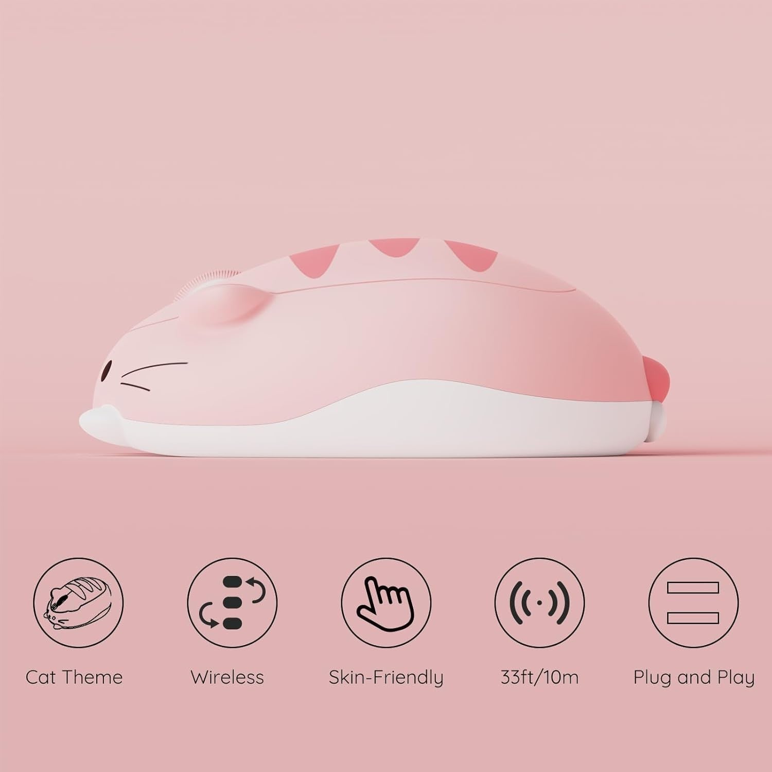 Pink Cat Wireless Mouse 3200 DPI Bluetooth Silent Cute PC Laptop