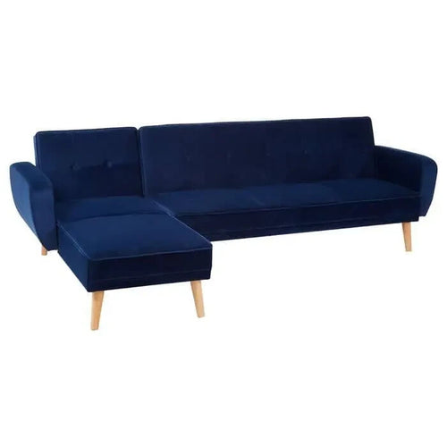 Navy Velvet Corner Sofa Bed 3 Seater Modern L-Shaped Soft Touch Couch