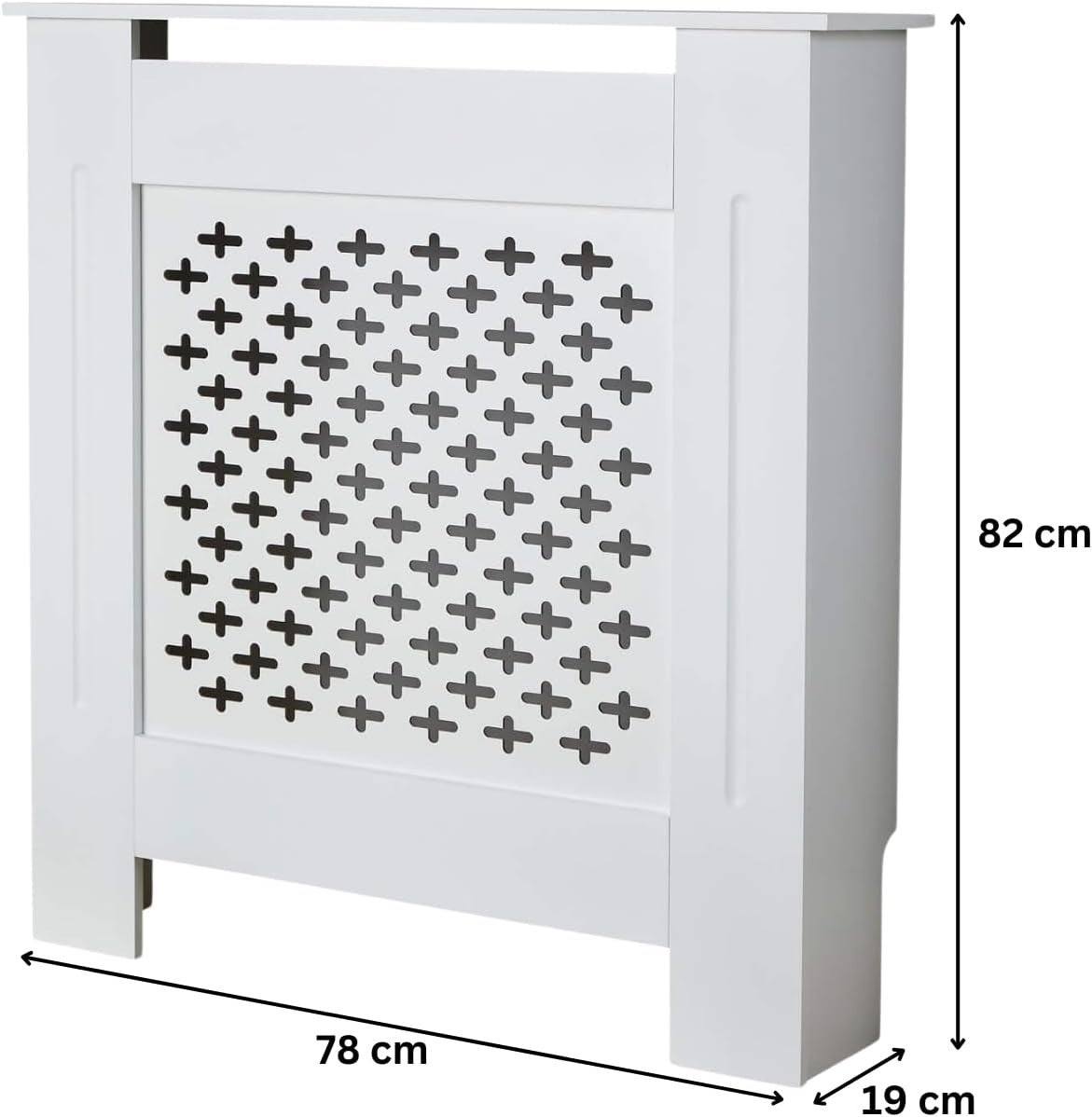 White Radiator Cover Small 78cm Wooden Cabinet with Decorative Grill & Shelf