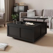 Lift Top Coffee Table with Storage, Hydraulic Lift, Hidden Compartments, Black