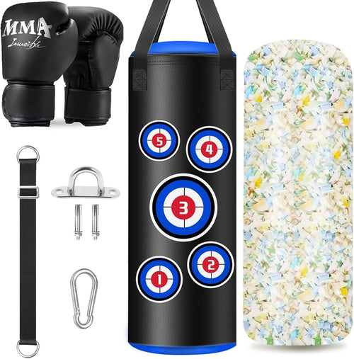 Kids Hanging Punching Bag 2FT Boxing Set Gloves Chain Hooks
