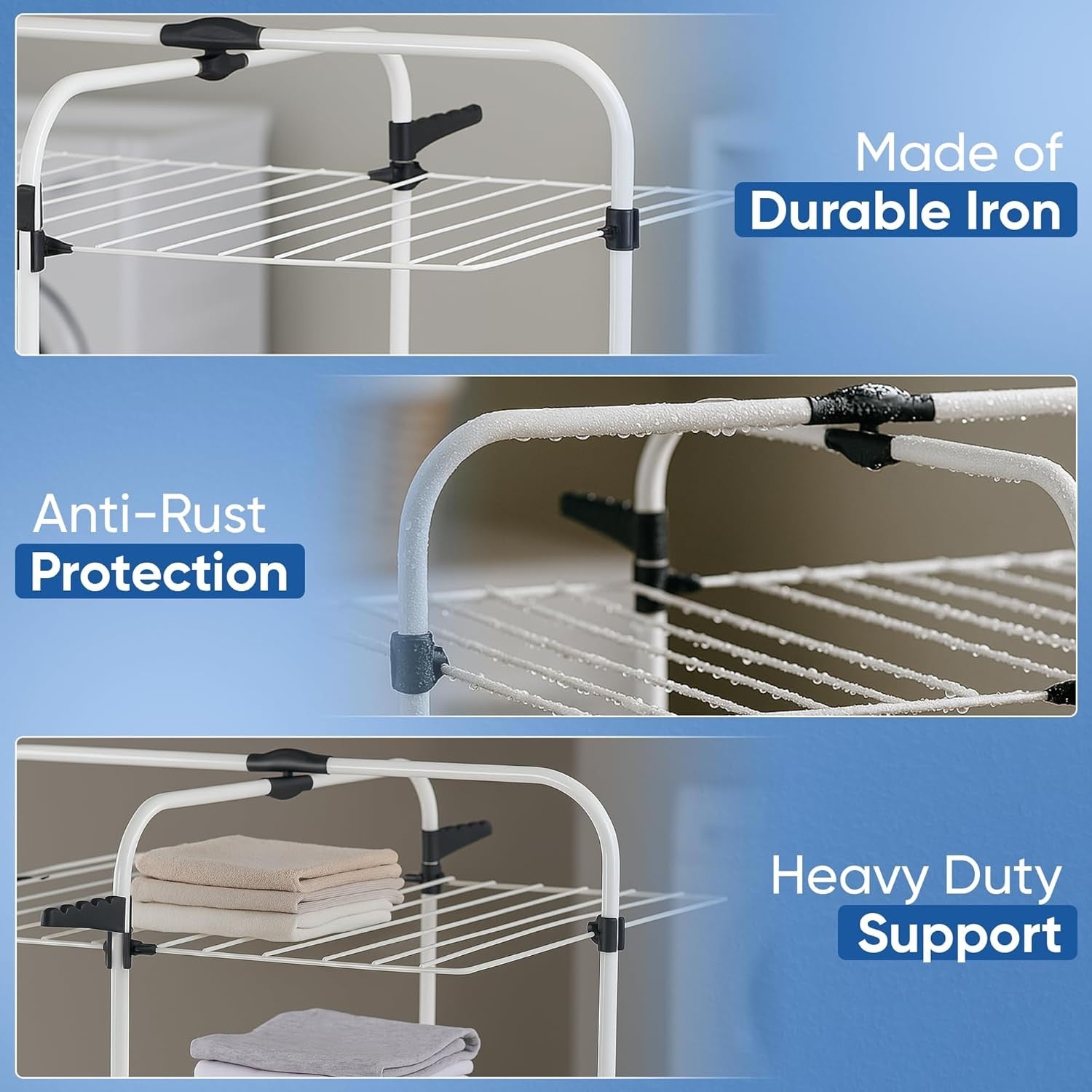 3 Tier Clothes Drying Rack Foldable Laundry Airer with Wheels Indoor Outdoor