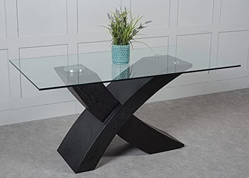 Modern Black Glass Dining Table 160x90cm Rectangular X-Shaped Base for 6