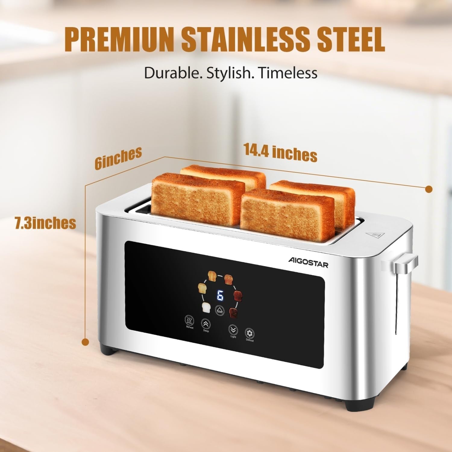 4-Slice Long Slot Toaster Stainless Steel Digital Touch Extra-Wide Slots