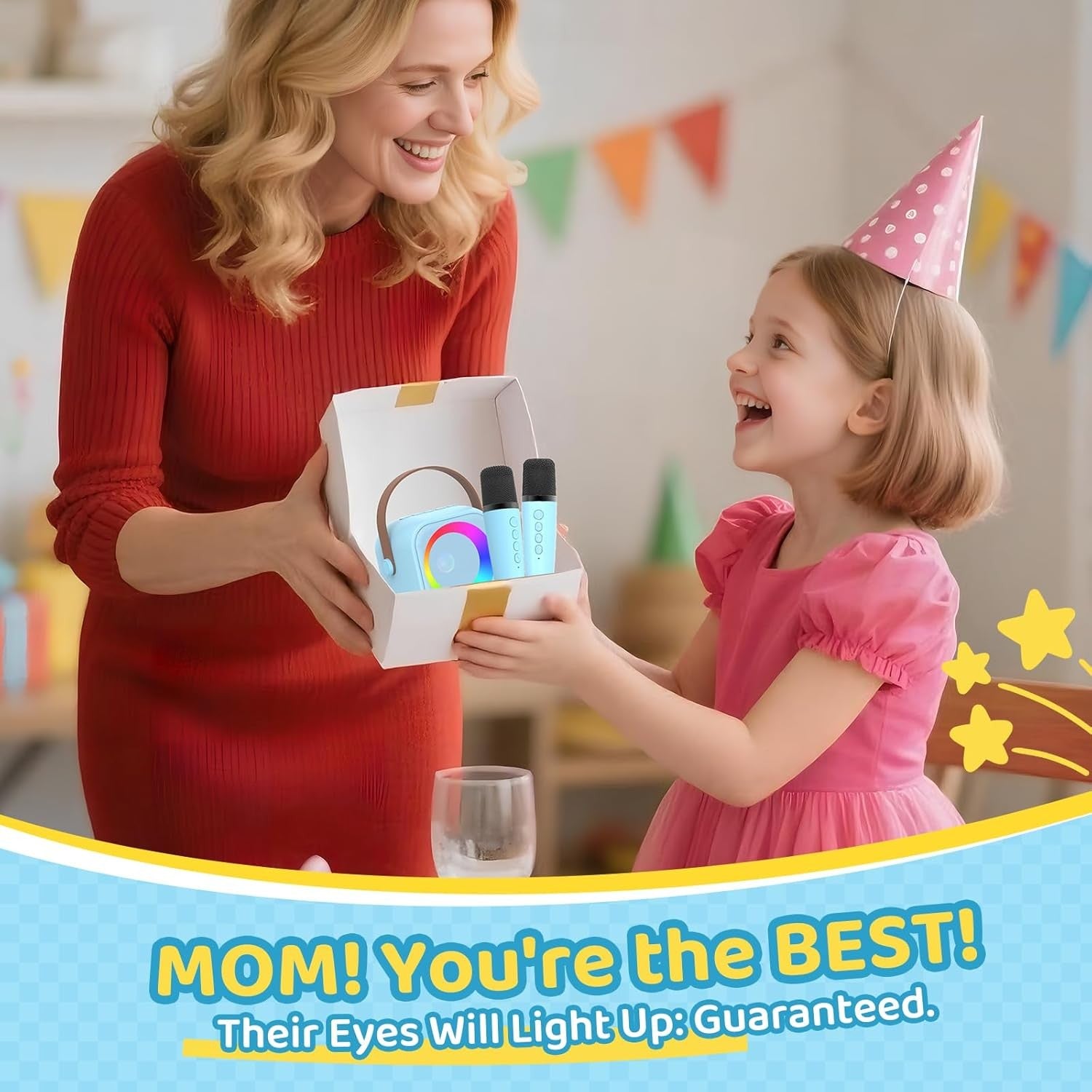 Kids Karaoke Machine with 2 Mics Lights Bluetooth Speaker
