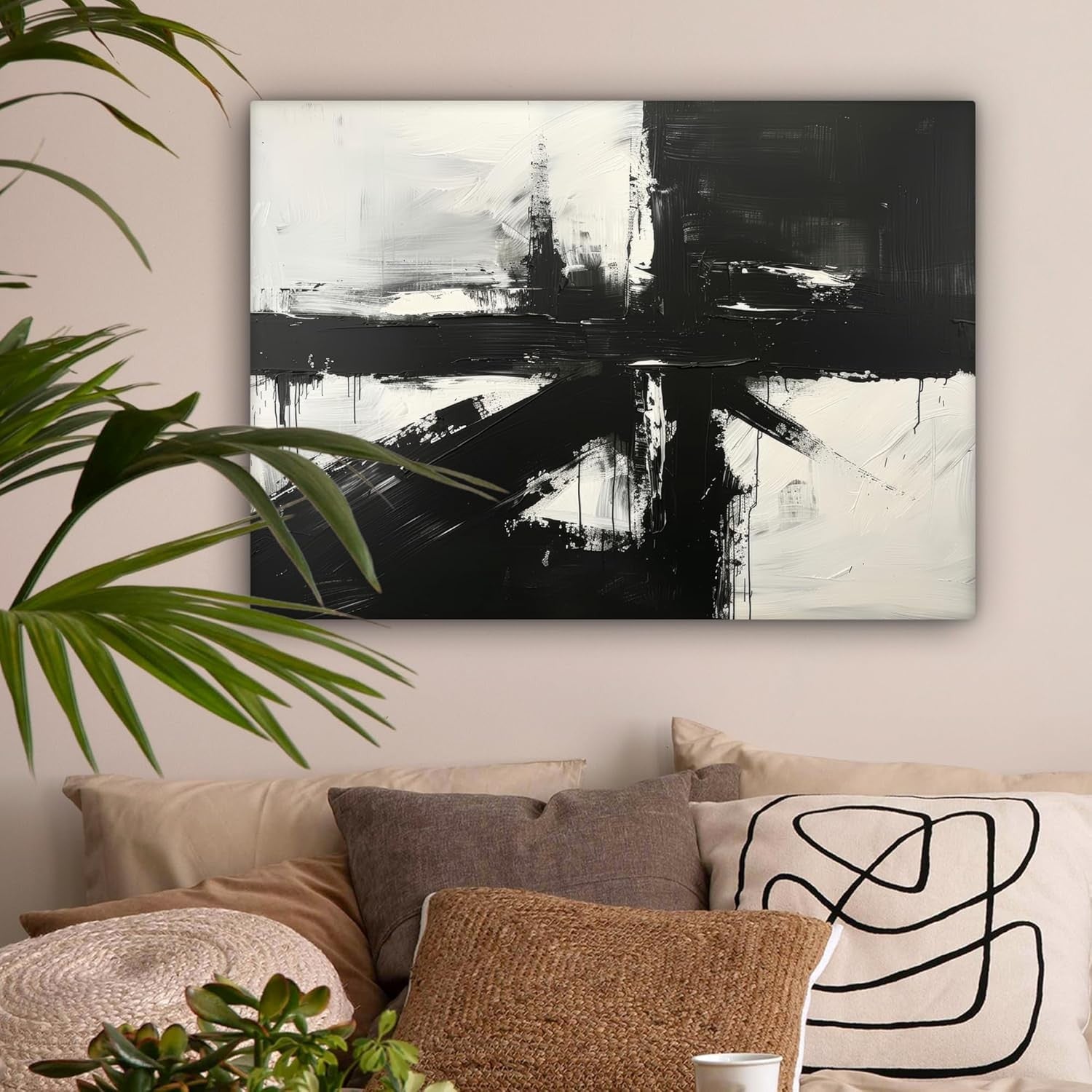 Black White Abstract Canvas Wall Art Modern Minimalist 70x50cm Home Decor