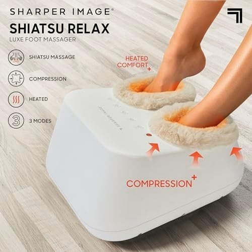 Shiatsu Foot Massager Heat Compression 3 Modes Intensity Timer Ultra-Soft