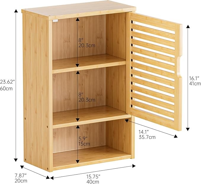 Wall Mounted Bathroom Cabinet Natural Bamboo Cupboard Adjustable Shelf Storage