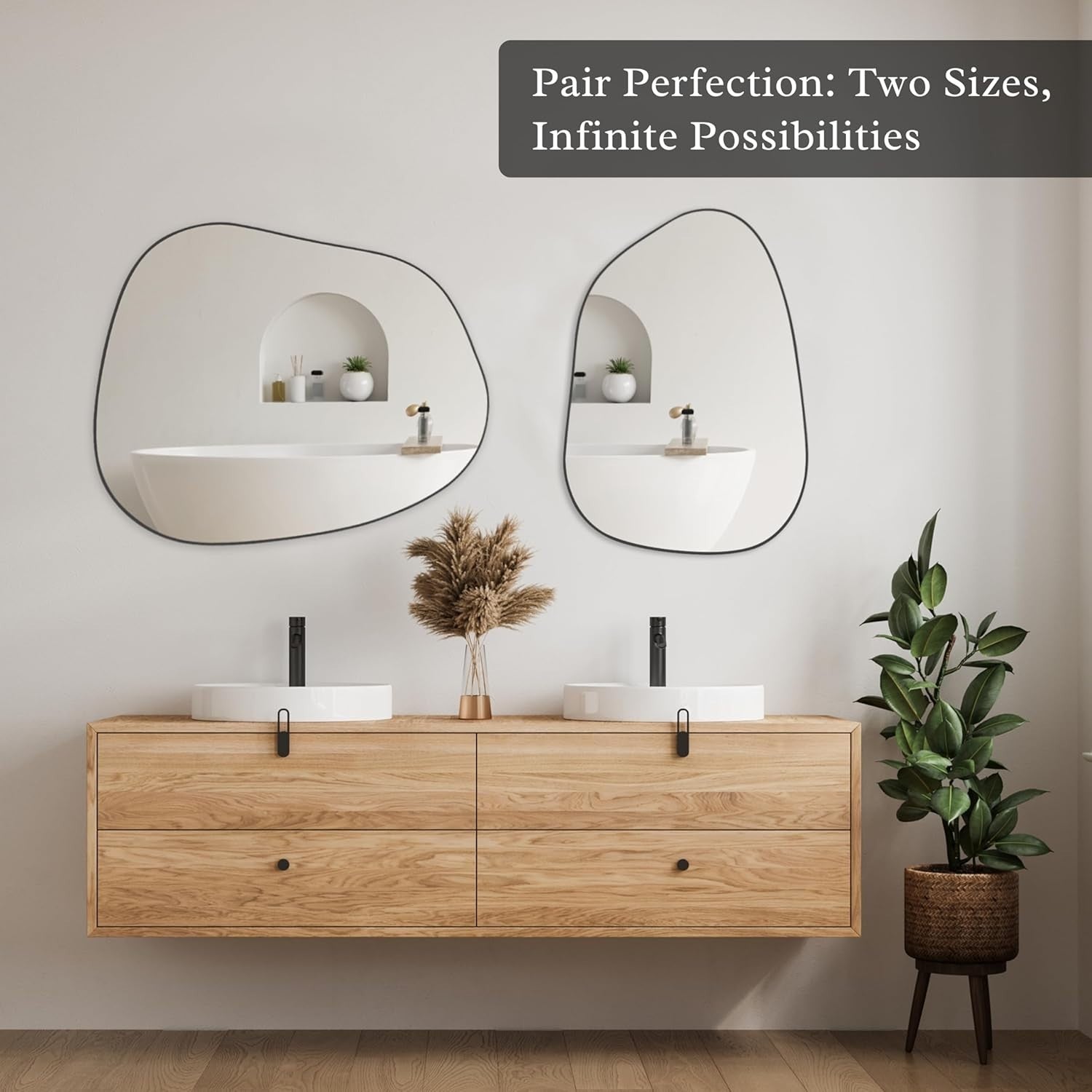 Modern Black Wall Mirror 69x48cm Irregular Vanity Mirror for Hallway