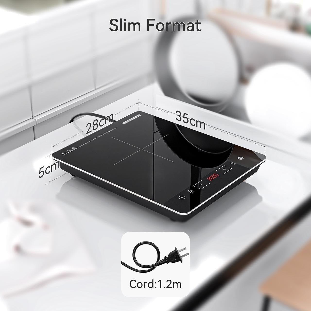 2000W Portable Induction Cooktop, 9 Power Levels, 8H Timer, Touch Control