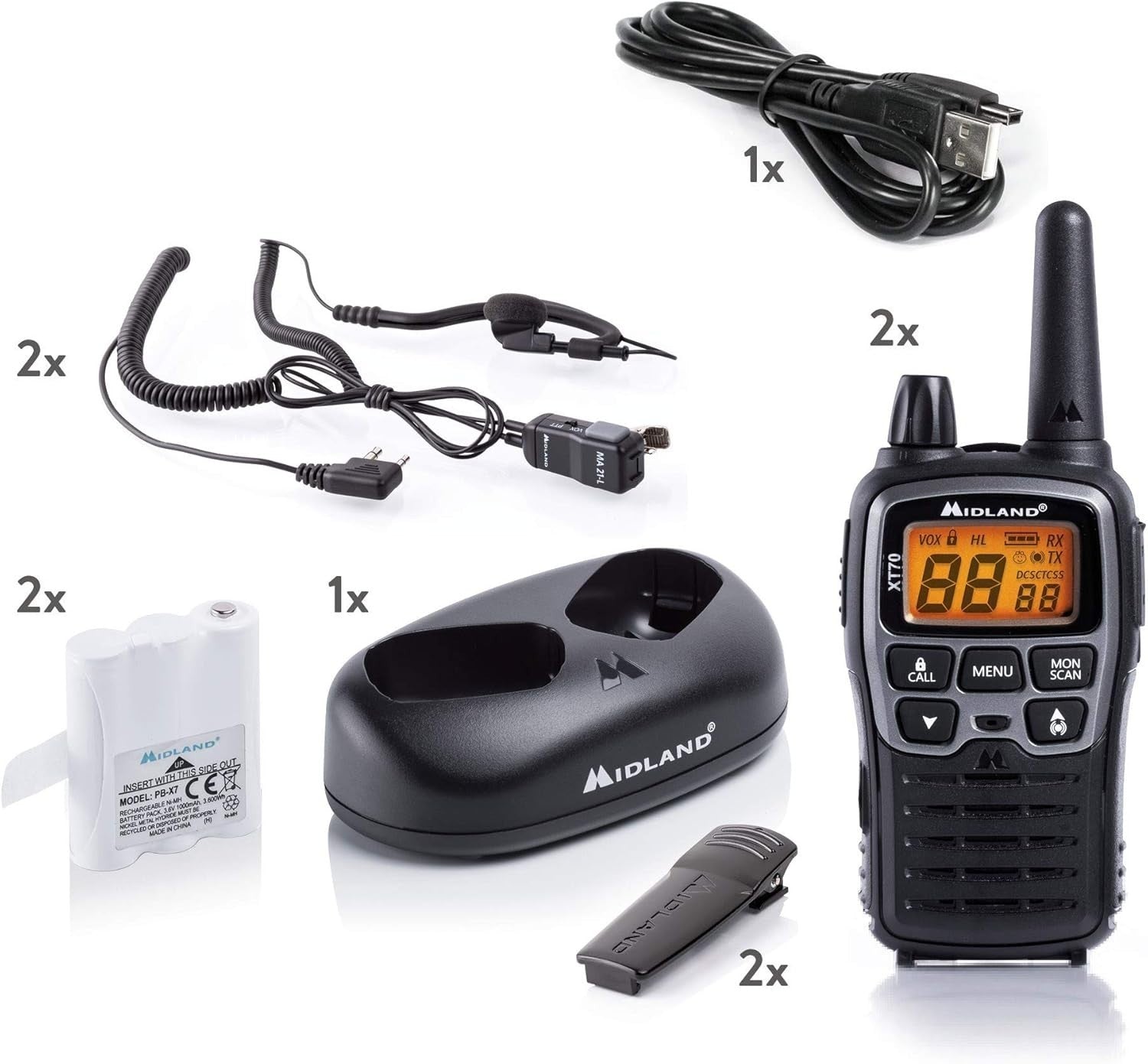 Long Range Walkie Talkies Dual Band 12km VOX Rechargeable 2 Pack