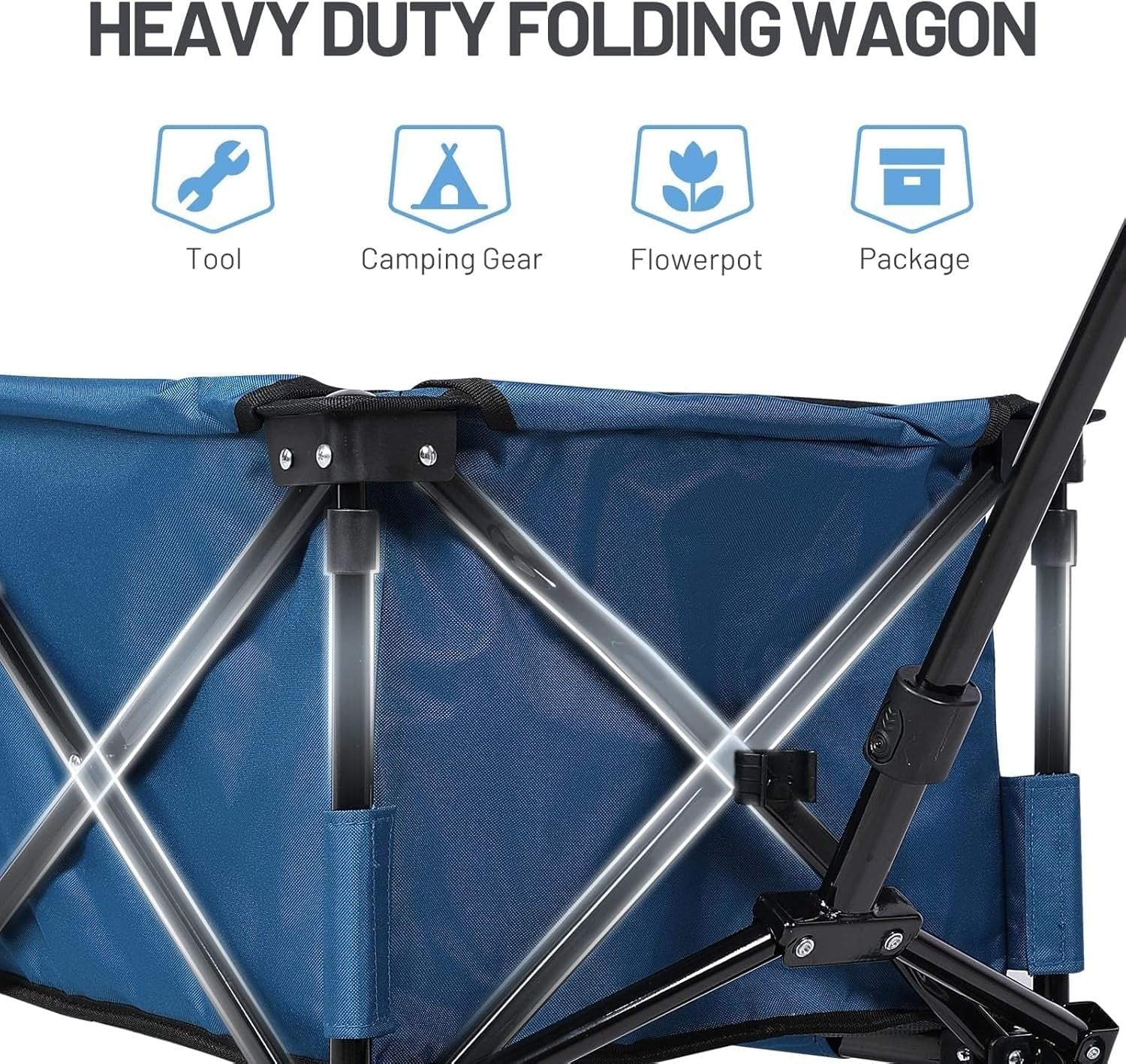 Blue 200L Folding Camping Wagon 100kg Heavy Duty Festival Trolley with Handle