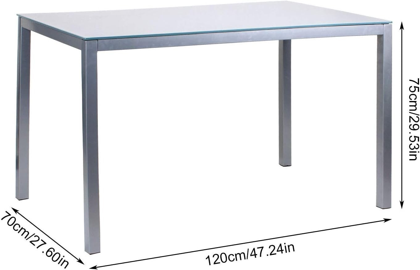 Modern 6-Seater Grey Glass Dining Table with Faux Leather Chairs