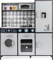 Large Wooden Kids Play Kitchen Grey Black Lights Sounds Toy Set