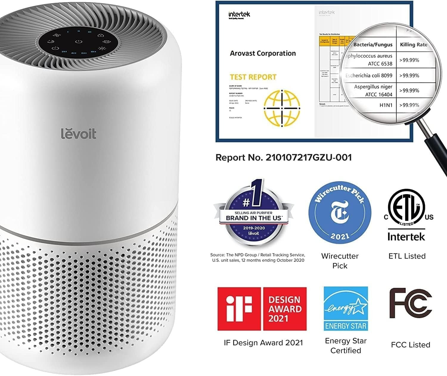 HEPA Air Purifier 80m² CADR 187 Quiet Allergy Pet Odour Removal