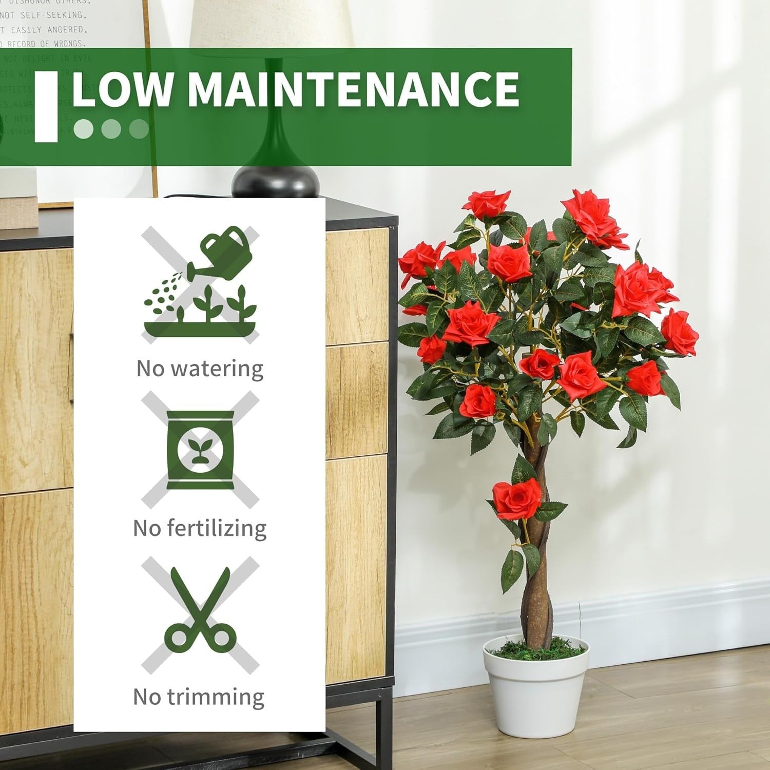Set of 2 Artificial Rose Trees 90cm Red Faux Flower Plants Home Garden Decor