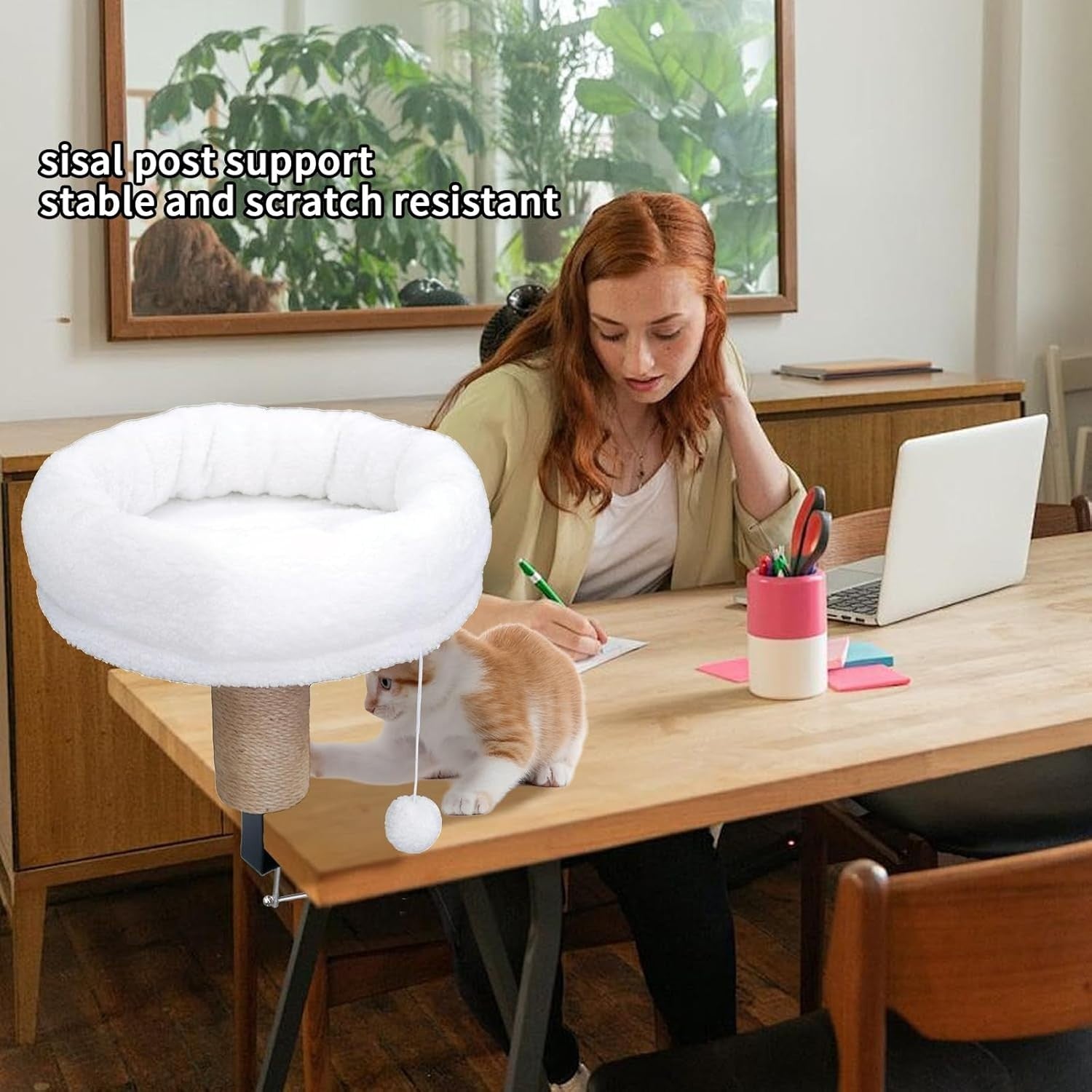 Desk Mounted Cat Bed Reversible Faux Fur Cat Perch Holds 44lbs