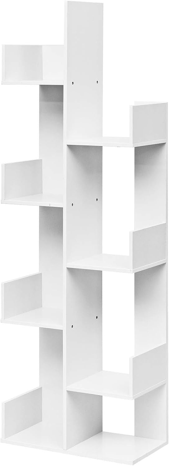 8-Tier Tree Bookcase White Freestanding Modern Storage Shelf Unit for Home Offic