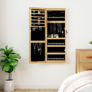 LED Wall Mounted Jewelry Cabinet Frameless Mirror Lockable Storage Brown