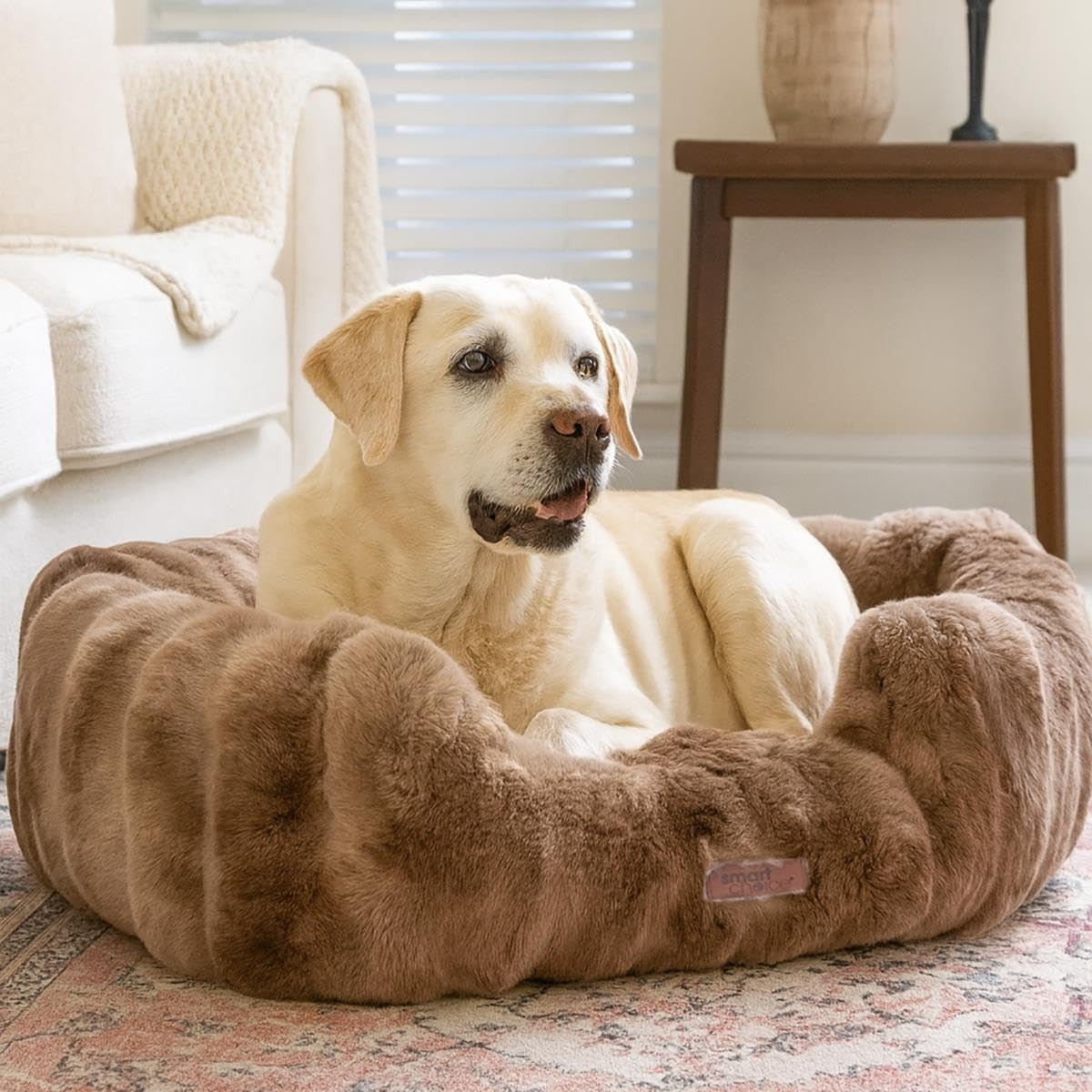 Large Faux Fur Dog Bed 71x58cm Fluffy Warm Brown