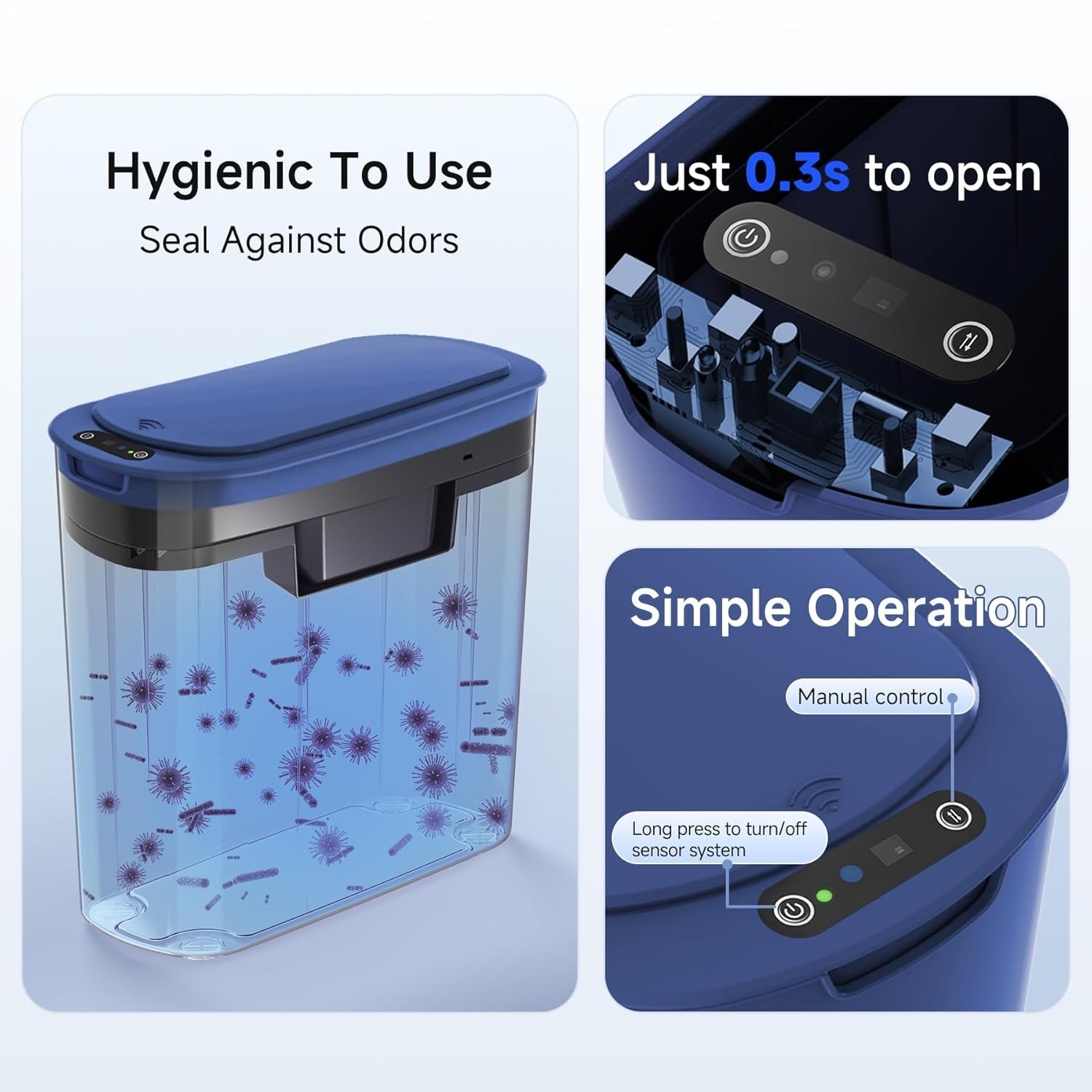 Automatic Touchless Bathroom Bin 2.6 Gallon Slim Motion Sensor Blue