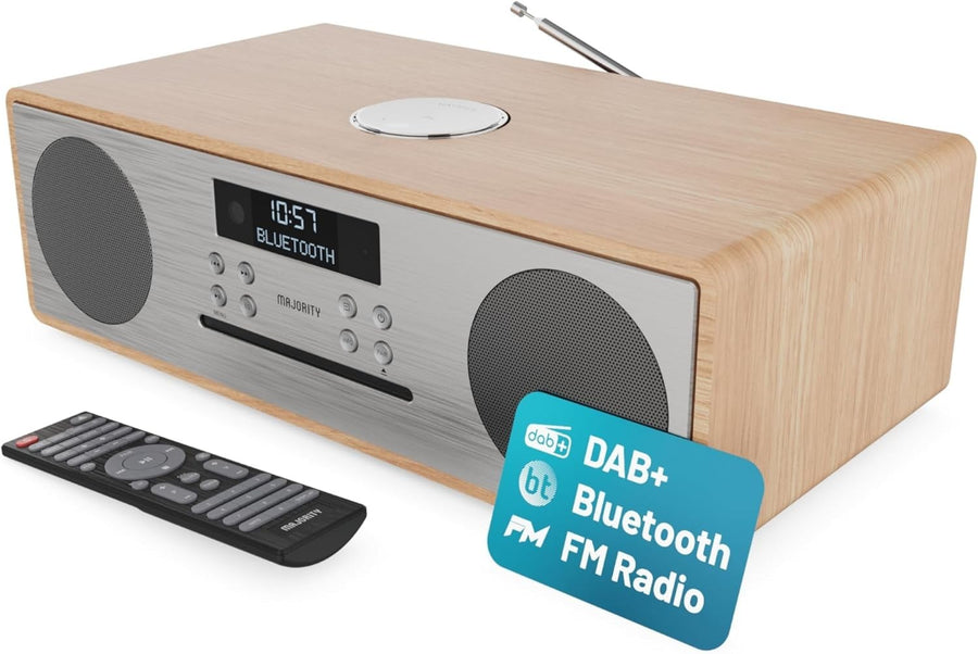 Wooden DAB+ CD Player Bluetooth HiFi Stereo FM Alarm USB Remote Oak