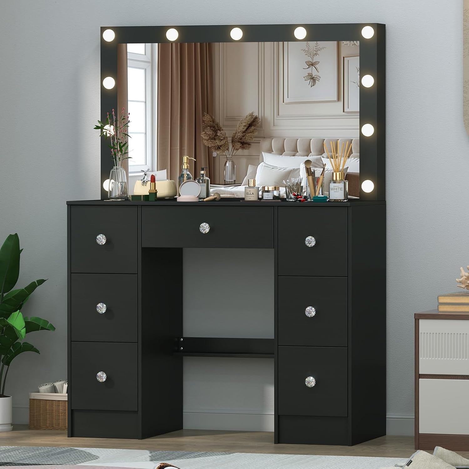 Modern Vanity Dressing Table LED Lighted Mirror 7 Drawer Desk Makeup White (77/7