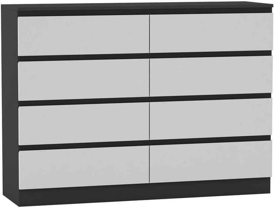 Black Chest of 8 Drawers White Front Modern Storage Unit for Bedroom Office