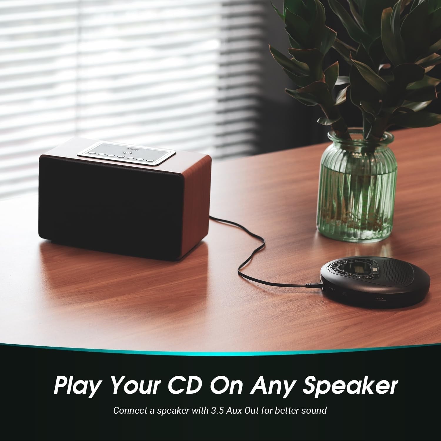 Portable CD Player Rechargeable Discman AUX Micro SD Anti Shock Black