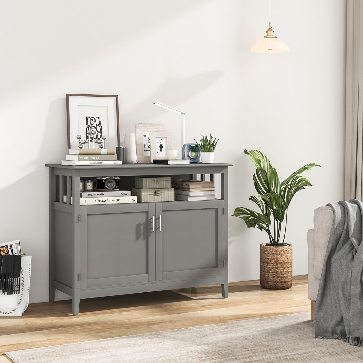 Gray Adjustable Shelf Sideboard Storage Cabinet Kitchen Dining Cupboard