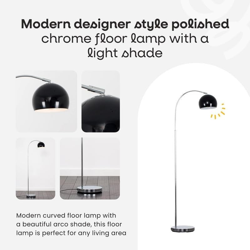 Modern Arc Floor Lamp Blue Chrome Curved Standing Light LED Bulb Foot Switch