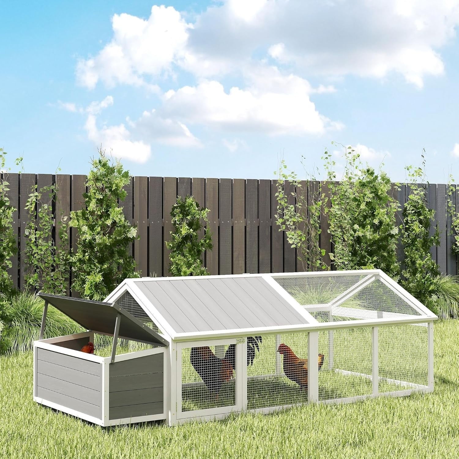 Extra Long Garden Chicken Run Wooden Coop Open Top Nest Box 4–8 Birds
