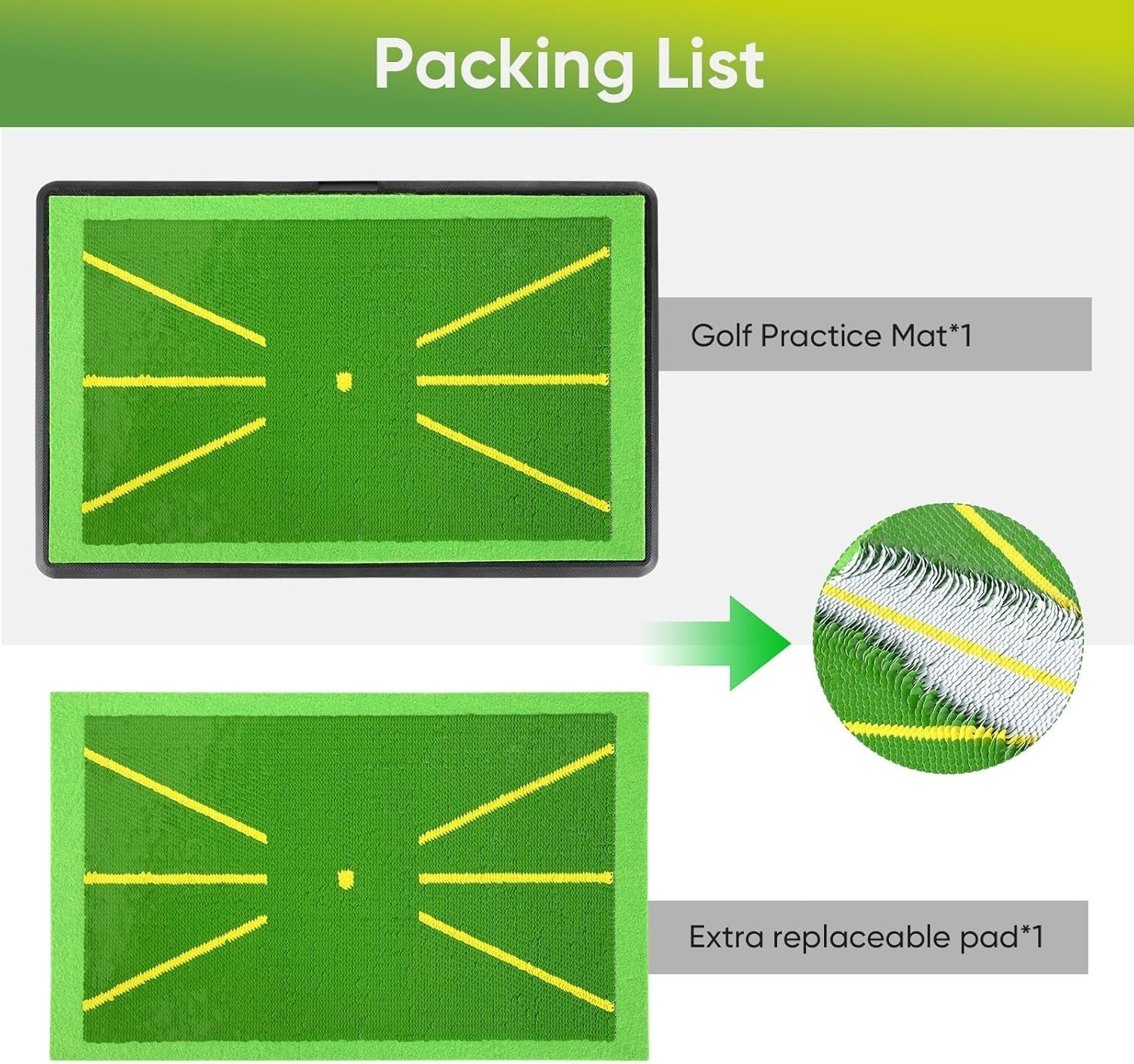 Golf Swing Mat 2 Pack Practice Hitting Mat with Anti Slip Base